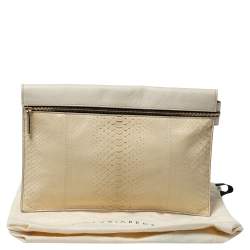 Pre Owned Victoria Beckham Ivory Leather and Python Zipper Clutch