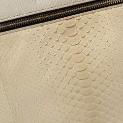 Pre Owned Victoria Beckham Ivory Leather and Python Zipper Clutch