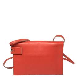 Pre Owned Victoria Beckham Coral Orange Leather Zipped Flap Shoulder Bag