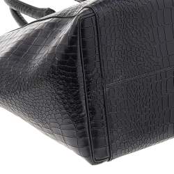 Pre Owned Victoria Beckham Black Croc Embossed Leather Quincy Tote