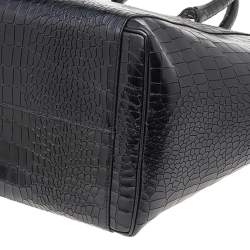 Pre Owned Victoria Beckham Black Croc Embossed Leather Quincy Tote