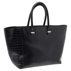 Pre Owned Victoria Beckham Black Croc Embossed Leather Quincy Tote