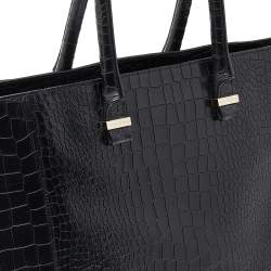 Pre Owned Victoria Beckham Black Croc Embossed Leather Quincy Tote