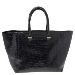 Pre Owned Victoria Beckham Black Croc Embossed Leather Quincy Tote