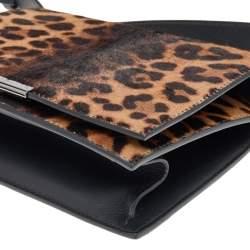 Pre Owned Victoria Beckham Brown/Black Leopard Print Calf Hair and Leather Mini Shoulder Bag