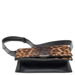 Pre Owned Victoria Beckham Brown/Black Leopard Print Calf Hair and Leather Mini Shoulder Bag