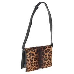 Pre Owned Victoria Beckham Brown/Black Leopard Print Calf Hair and Leather Mini Shoulder Bag