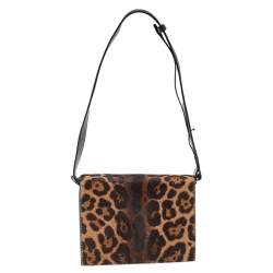 Pre Owned Victoria Beckham Brown/Black Leopard Print Calf Hair and Leather Mini Shoulder Bag