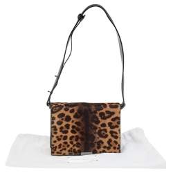 Pre Owned Victoria Beckham Brown/Black Leopard Print Calf Hair and Leather Mini Shoulder Bag