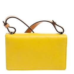 Pre Owned Victoria Beckham Yellow/Beige Leather Flap Shoulder Bag