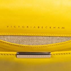 Pre Owned Victoria Beckham Yellow/Beige Leather Flap Shoulder Bag