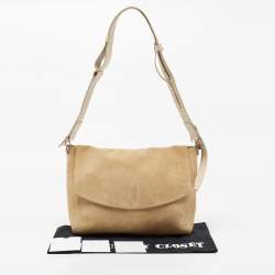 Pre Owned Victoria Beckham Beige Suede Flap Shoulder Bag