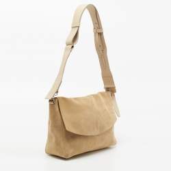 Pre Owned Victoria Beckham Beige Suede Flap Shoulder Bag