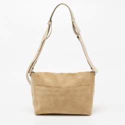 Pre Owned Victoria Beckham Beige Suede Flap Shoulder Bag