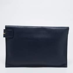 Pre Owned Victoria Beckham Light Beige/Blue Leather Clutch