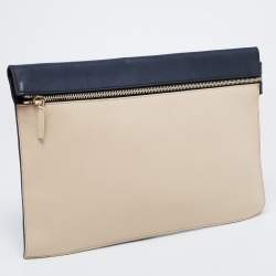 Pre Owned Victoria Beckham Light Beige/Blue Leather Clutch