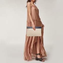 Pre Owned Victoria Beckham Light Beige/Blue Leather Clutch