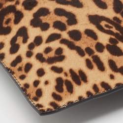 Pre Owned Victoria Beckham Brown/Black Leopard Print Calf Hair and Leather Zip Pouch