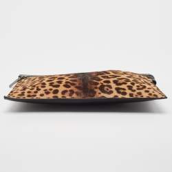Pre Owned Victoria Beckham Brown/Black Leopard Print Calf Hair and Leather Zip Pouch