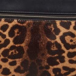 Pre Owned Victoria Beckham Brown/Black Leopard Print Calf Hair and Leather Zip Pouch