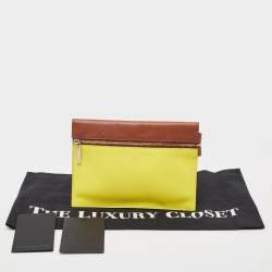 Victoria Beckham Tan/Acid Yellow Leather Small Zip Pouch
