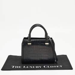 Pre Owned Victoria Beckham Black Croc Embossed Leather Tote