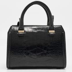 Pre Owned Victoria Beckham Black Croc Embossed Leather Tote