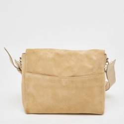 Pre Owned Victoria Beckham Beige Suede Flap Shoulder Bag