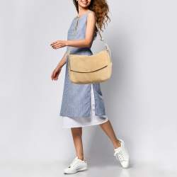 Pre Owned Victoria Beckham Beige Suede Flap Shoulder Bag