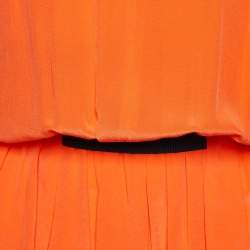 Pre Owned Victoria Victoria Beckham Orange Silk Elastic Waist Detail Mini Dress M