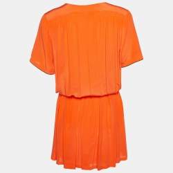 Pre Owned Victoria Victoria Beckham Orange Silk Elastic Waist Detail Mini Dress M