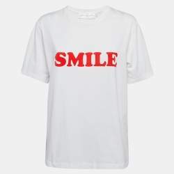 Pre Owned Victoria Victoria Beckham White Smile Textured Print Cotton T-Shirt S