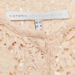 Pre Owned Victoria Victoria Beckham Beige Lace and Textured Crepe Short Dress M