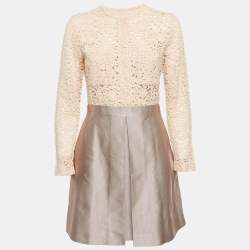 Pre Owned Victoria Victoria Beckham Beige Lace and Textured Crepe Short Dress M