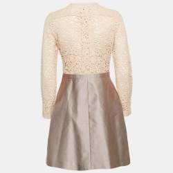 Pre Owned Victoria Victoria Beckham Beige Lace and Textured Crepe Short Dress M