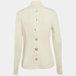 Pre Owned Victoria Victoria Beckham Cream Rib Knit Buttons Detail Turtleneck Sweater S