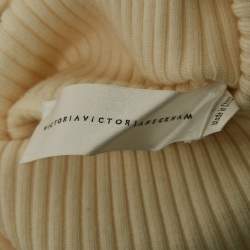 Pre Owned Victoria Victoria Beckham Cream Rib Knit Buttons Detail Turtleneck Sweater S