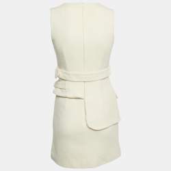 Pre Owned Victoria Victoria Beckham Cream Wool Sleeveless Belted Mini Dress S