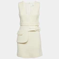 Pre Owned Victoria Victoria Beckham Cream Wool Sleeveless Belted Mini Dress S