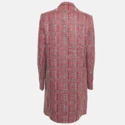 Victoria Beckham Red/Multicolor Basket Weave Linen Blend Coat M