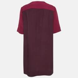 Victoria Victoria Beckham Burgundy/Orange Colorblocked Crepe Short Dress L