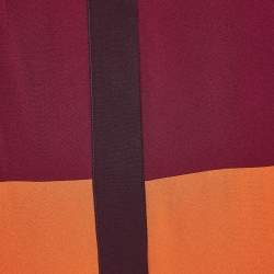 Victoria Victoria Beckham Burgundy/Orange Colorblocked Crepe Short Dress L