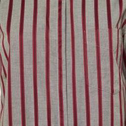 Pre Owned Victoria Victoria Beckham Grey Striped Cotton Bow Sleeve Shirt M