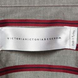 Pre Owned Victoria Victoria Beckham Grey Striped Cotton Bow Sleeve Shirt M