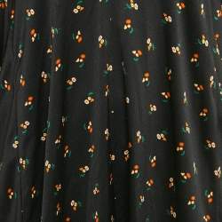 Pre Owned Victoria Victoria Beckham Black Floral Print Textured Crepe Midi Dress L