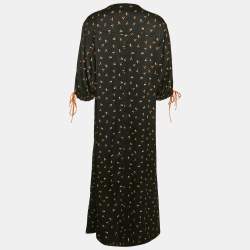 Pre Owned Victoria Victoria Beckham Black Floral Print Textured Crepe Midi Dress L