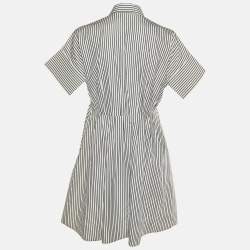 Pre Owned Victoria Victoria Beckham White Striped Cotton Shirt Dress M