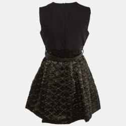 Pre Owned Victoria Victoria Beckham Black Textured Organza Belted Dress M