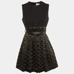 Victoria Victoria Beckham Black Textured Organza Belted Dress M