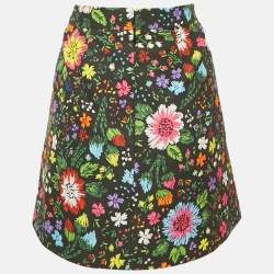 Pre Owned Victoria Victoria Beckham Black Floral Print Crepe Pleated Mini Skirt S